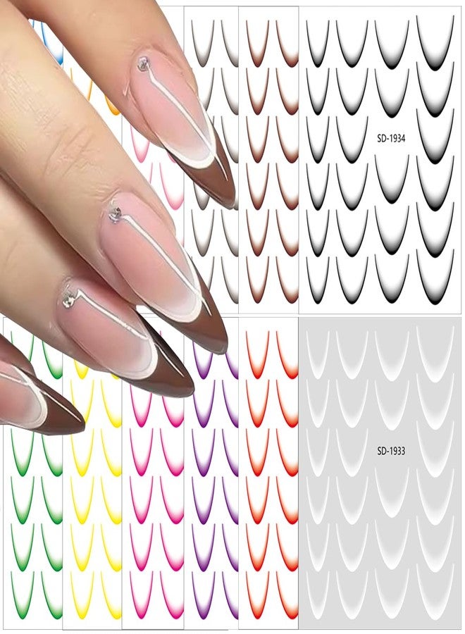 BSBTBZ 12Sheets Gradient French Line Nail Stickers, Colorful Stripes Line Transfer Decals Curved Lines Nail Art Designs Self-Adhesive Nail Tips Guides Fashion Nail Accessories Gel Polish Wraps Stencil Tools - Image 1